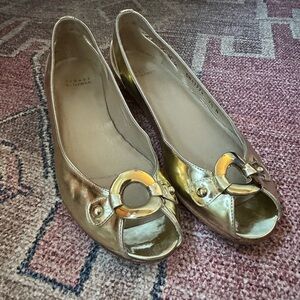 Stuart Weitzman Metallic Gold Peep Toe Flats